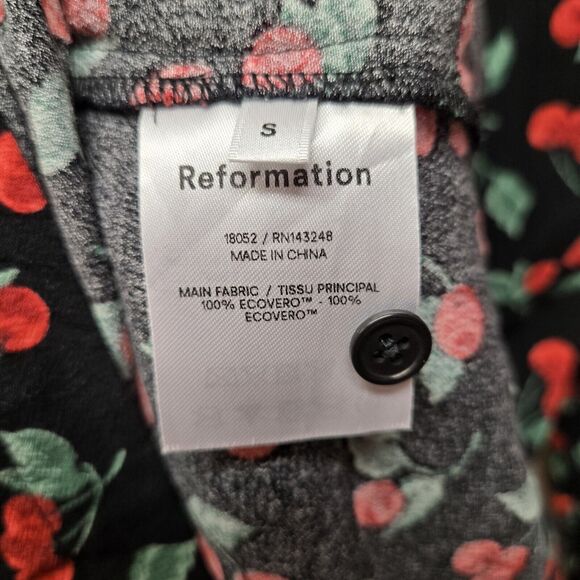 Reformation Bedford Mini Short Dress sz Small Cherry Fruits Ruffles Black Red - Picture 10 of 13